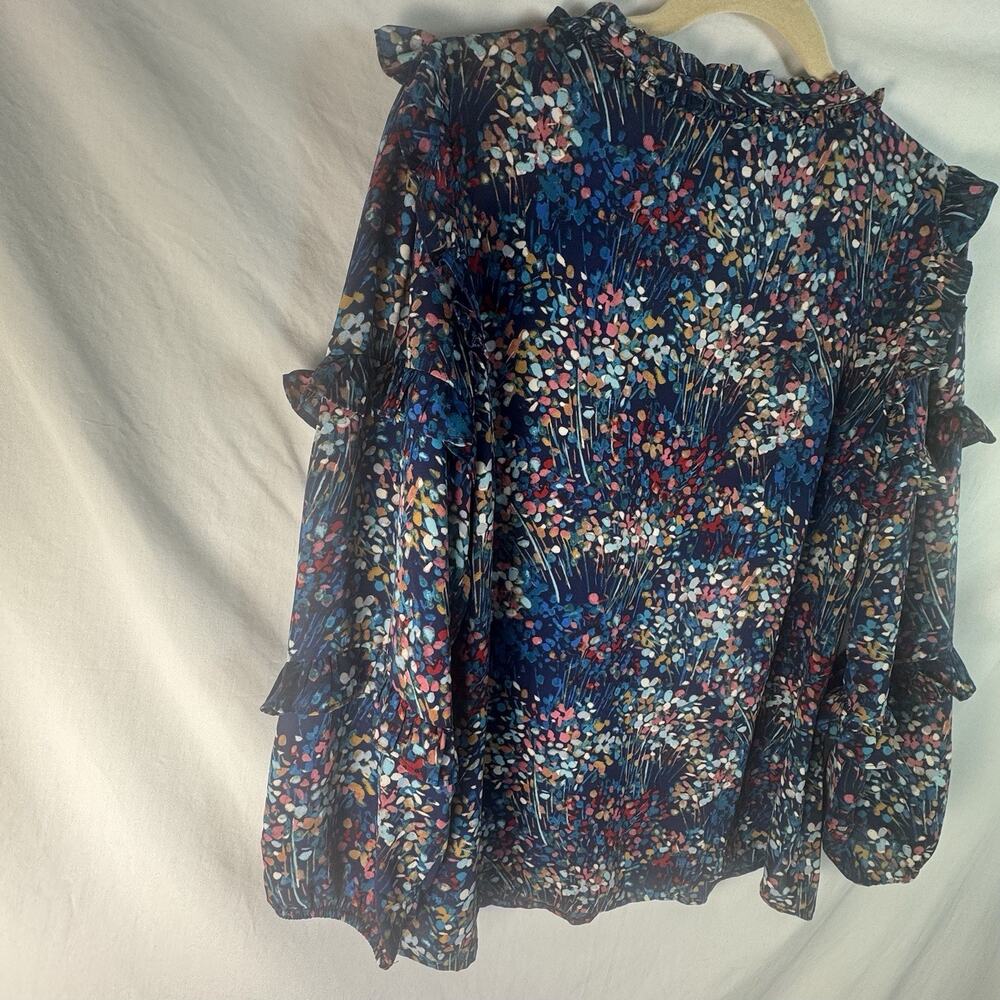Pioneer Woman Blue Floral Peasant Blouse Balloon Sleeve Square Neck Size M Boho - Picture 7 of 8